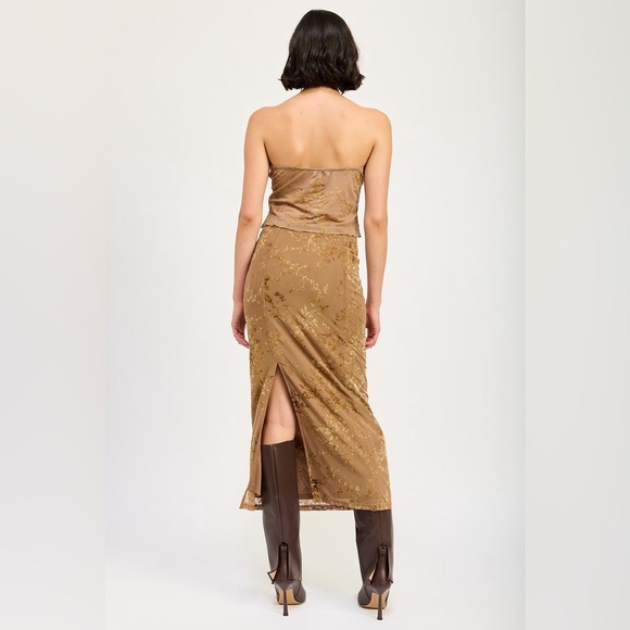 163B. Floral Mesh Fitted Maxi Skirt - Mocha - Picture 2 of 5